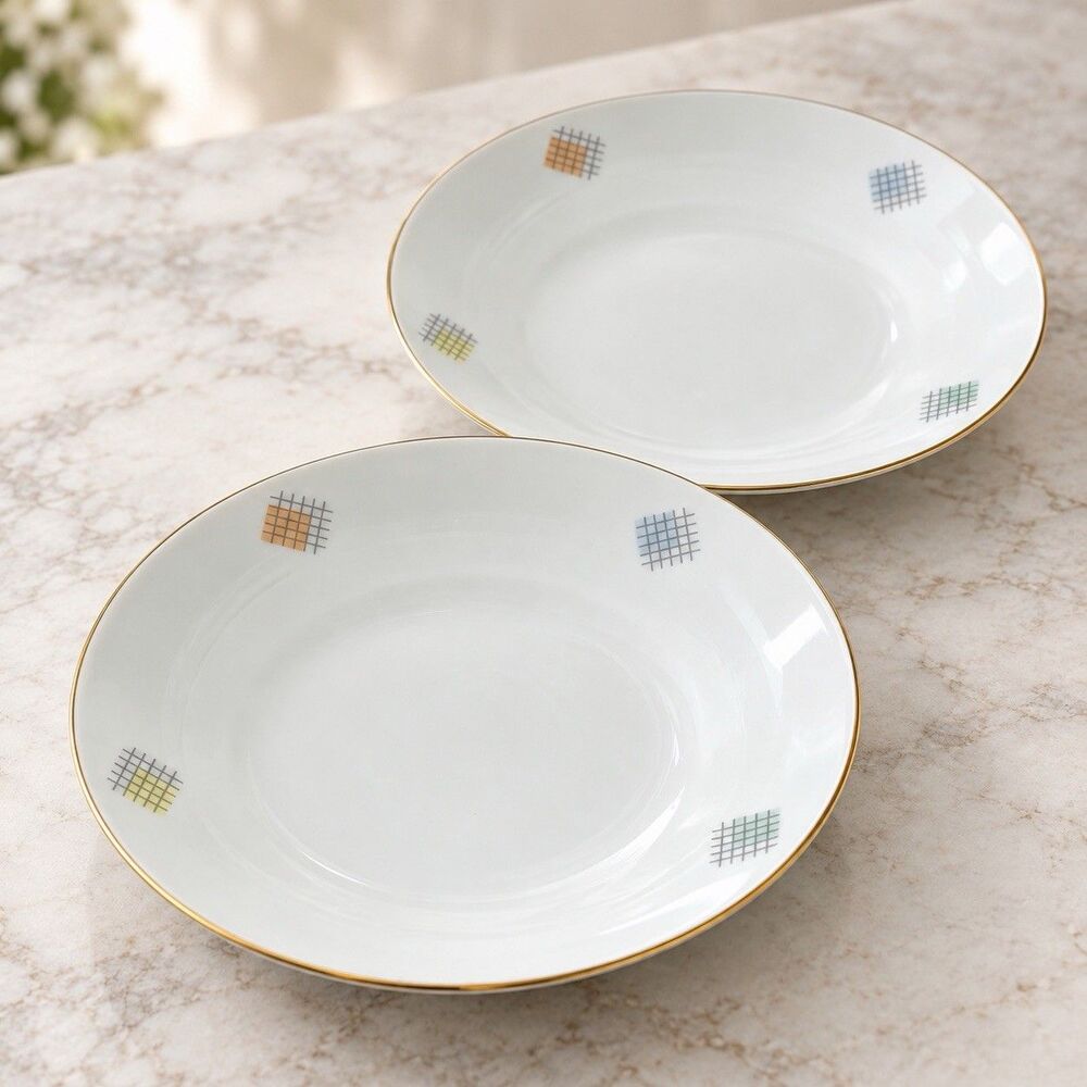 Vintage Seltmann Weiden Bavaria W Germany Pastel Grid Soup Bowls Set of 2